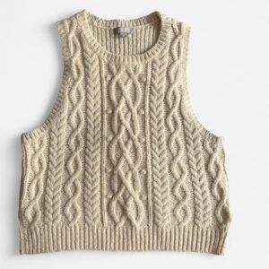 J. Crew Cream Crew Neck cable knit vest